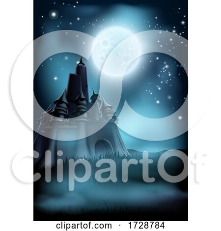 Spooky Scary Haunted Castle Background Concept by AtStockIllustration