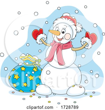 Happy Christmas Snowman Wearing a Santa Hat by Alex Bannykh