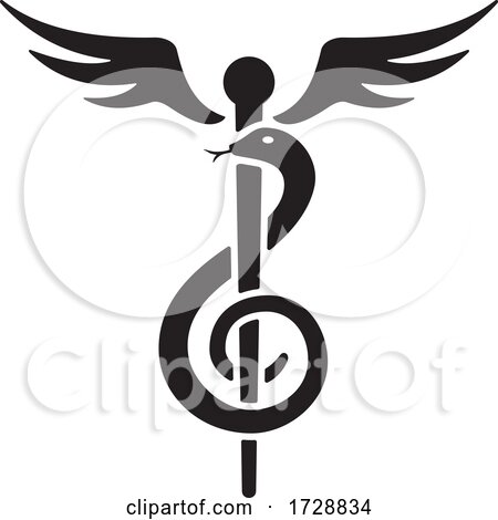 Snake in Black and White and Winged Treble Clef Caduceus by Any Vector