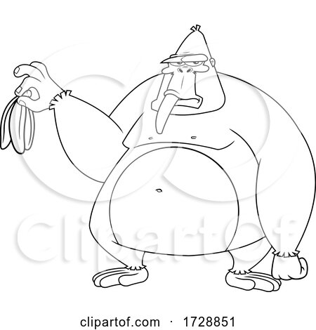 Black and White Grumpy Gorilla Eating a Banana by Hit Toon