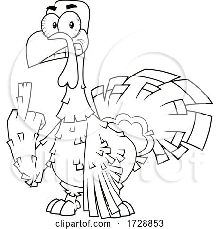 Black and White Mad Turkey Bird Holding up a Middle Finger by Hit Toon