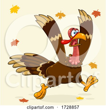 Crazy Running Turkey Bird with Leaves by Hit Toon
