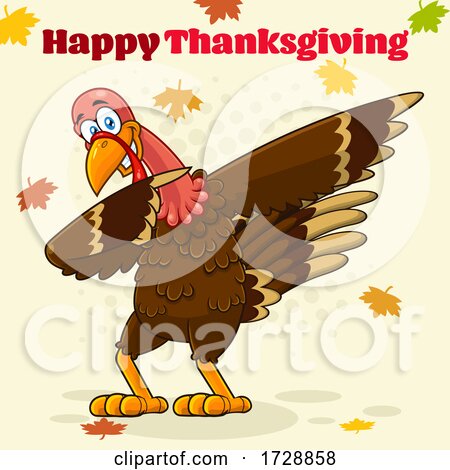 Turkey Bird Dabbing with Happy Thanksgiving Text by Hit Toon