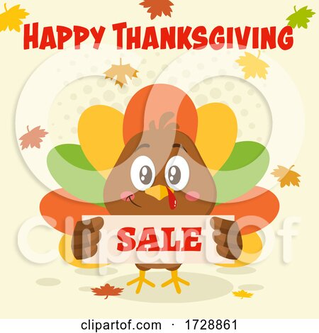 Turkey Bird with a Happy Thanksgiving Greeting and Sale Sign by Hit Toon