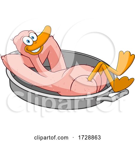 Lucky Plucked Duck Kicking Back in a Pan by Hit Toon