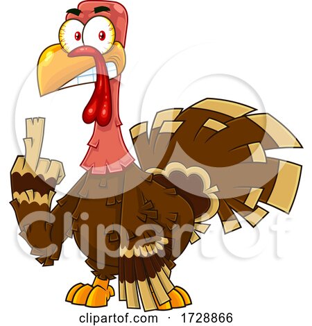 Mad Turkey Bird Holding up a Middle Finger by Hit Toon