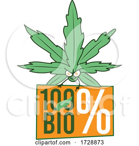 Cannabis Marijuana Pot Leaf Mascot over a Bio Sign by Domenico Condello