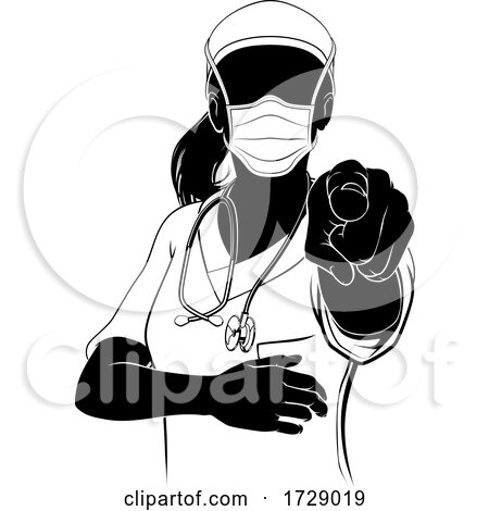 Doctor Nurse Woman Scrubs Mask PPE Silhouette by AtStockIllustration