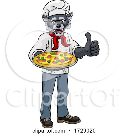 Wolf Pizza Chef Cartoon Restaurant Mascot by AtStockIllustration