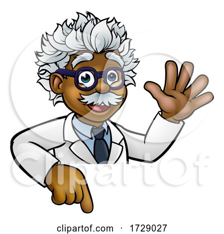 Cartoon Scientist Professor Pointing at Sign by AtStockIllustration