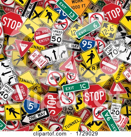 US Road Signs Background 3D Illustration by stockillustrations #1729029