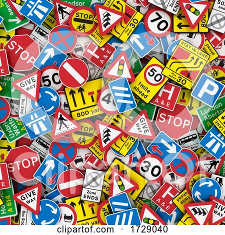 UK Road Signs Background 3D Illustration by stockillustrations
