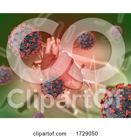 3D Medical Background with Heart and Covid 19 Virus Cells by KJ Pargeter