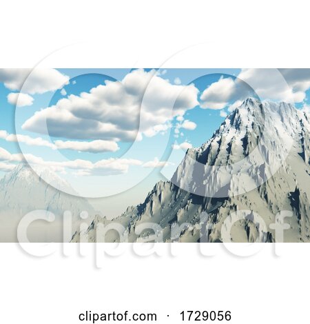 3D Snowy Mountain Landscape Against Sunny Sky by KJ Pargeter