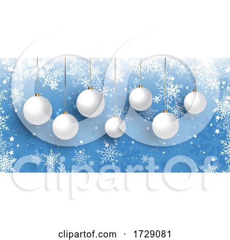 Christmas Banner with Hanging Baubles on Snowflake Design by KJ Pargeter