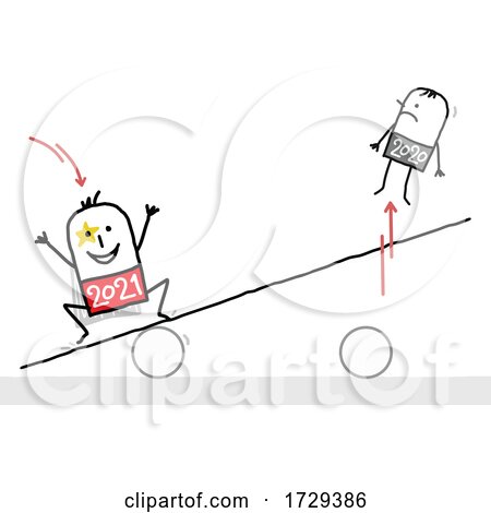 Stick Man New Year 2021 Super Hero Bouncing 2020 off of a Teeter Totter by NL shop