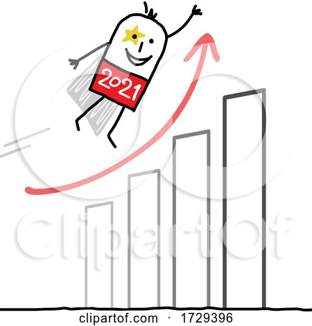 Stick Man New Year 2021 Super Hero over a Growth Graph by NL shop