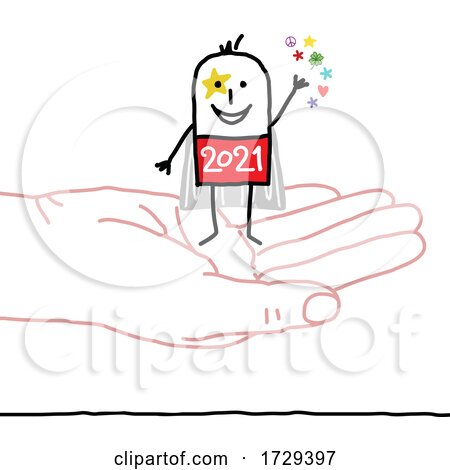 Stick Man New Year 2021 Super Hero on a Hand by NL shop