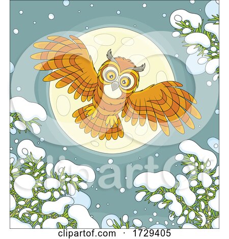 Owl Flying on a Snowy Winter Night by Alex Bannykh
