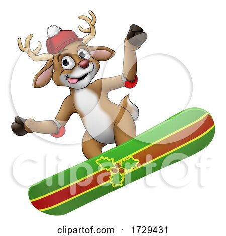 Christmas Reindeer Snowboarding Snow Board Cartoon by AtStockIllustration
