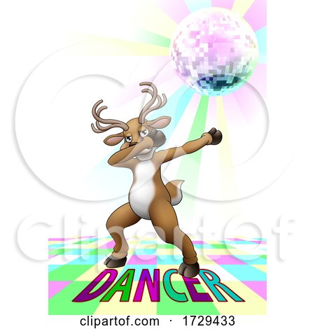 Christmas Reindeer Cartoon Dabbing Disco Dance by AtStockIllustration