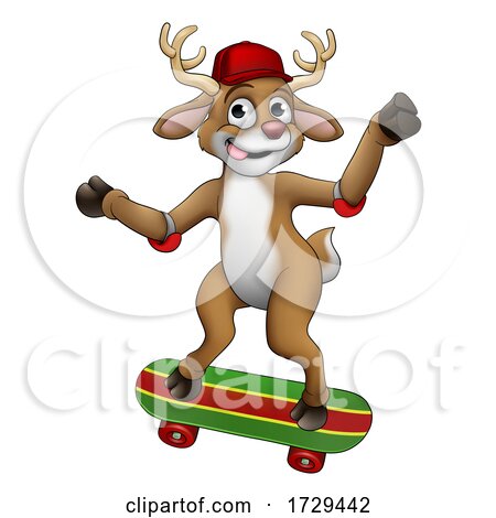 Christmas Reindeer Skateboarding Cartoon by AtStockIllustration
