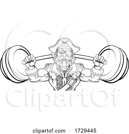 Pirate Weight Lifting Barbell Cartoon Mascot by AtStockIllustration