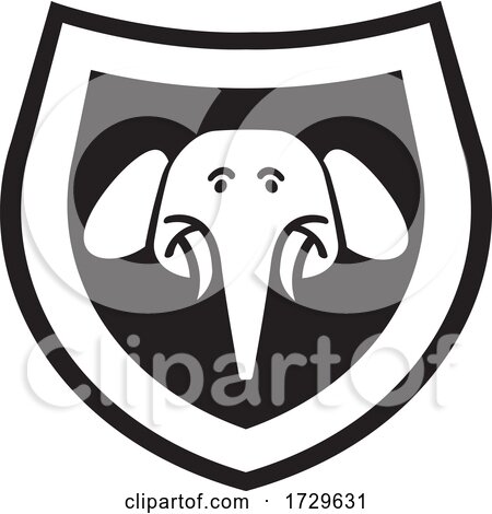 Elephant Head Shield Icon Black and White by Lal Perera