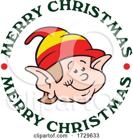 Happy Smiling Happy Smiling Christmas Elf in a Circle of Merry Christmas Text Elf by Johnny Sajem