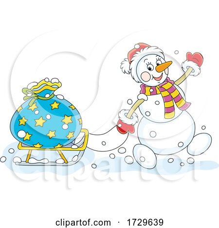 Santa Snowman Pulling a Sack on a Sled by Alex Bannykh