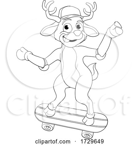 Christmas Reindeer Skateboarding Cartoon by AtStockIllustration