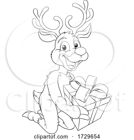 Christmas Reindeer with Gift Cartoon by AtStockIllustration