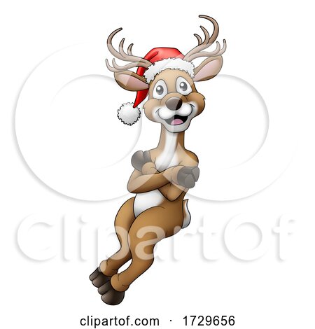 Christmas Reindeer in Santa Hat Cartoon by AtStockIllustration