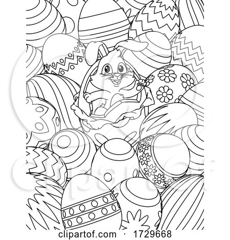 Easter Bunny Eggs Coloring Book Page Cartoon by AtStockIllustration