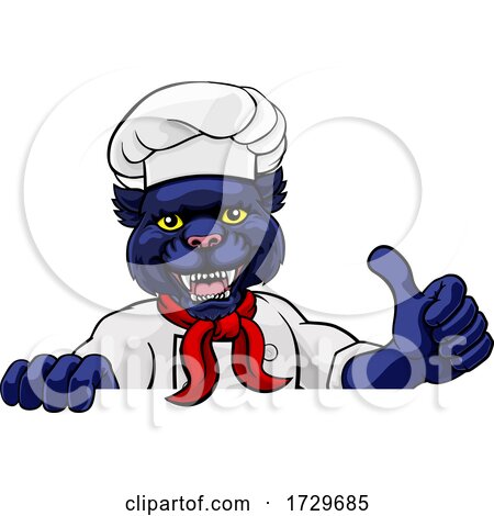 Panther Chef Mascot Sign Cartoon Character by AtStockIllustration