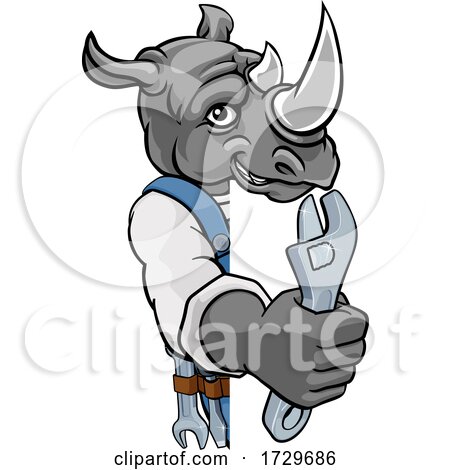Rhino Plumber or Mechanic Holding Spanner by AtStockIllustration