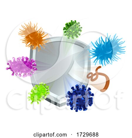 Bacteria Virus Cells Shield Antibacterial Icon by AtStockIllustration
