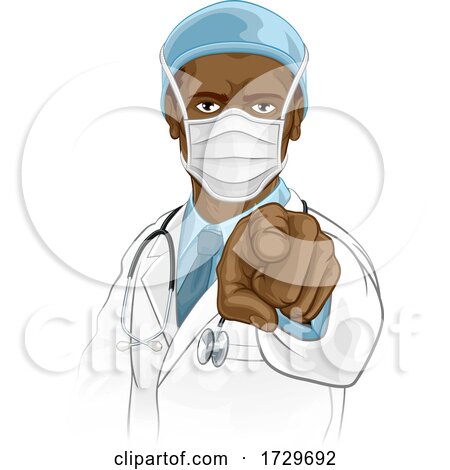 Doctor in PPE Mask Pointing Needs You by AtStockIllustration