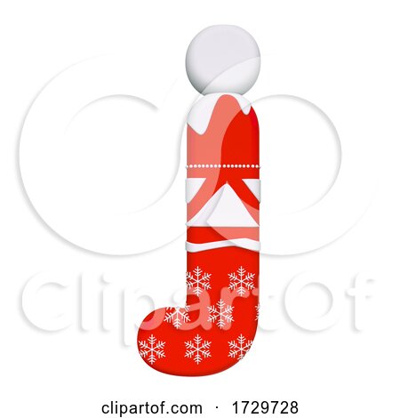 Christmas Letter J  Lowercase 3d Xmas Suitable for Celebration Santa Claus or Winter Related Subjects on a White Background by chrisroll