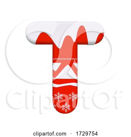 Christmas Letter T  Uppercase 3d Xmas Suitable for Celebration Santa Claus or Winter Related Subjects on a White Background by chrisroll
