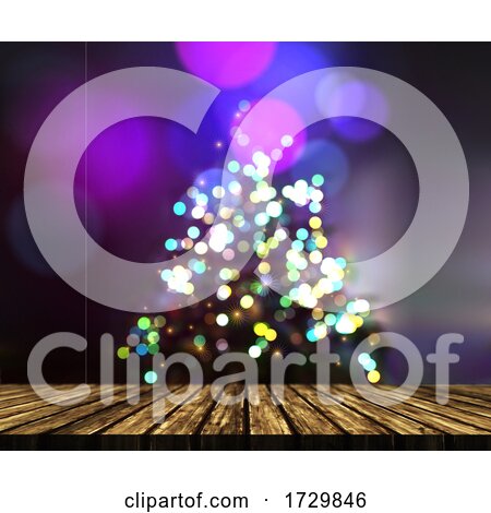 3d Wooden Table Against a Defocussed Christmas Tree Background by KJ Pargeter