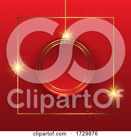 Christmas Background with Hanging Bauble in Gold and Red by KJ Pargeter