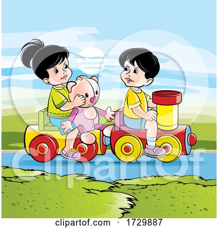 Children Playing on a Toy Train by Lal Perera
