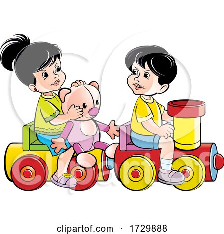 Kids Playing on a Toy Train by Lal Perera