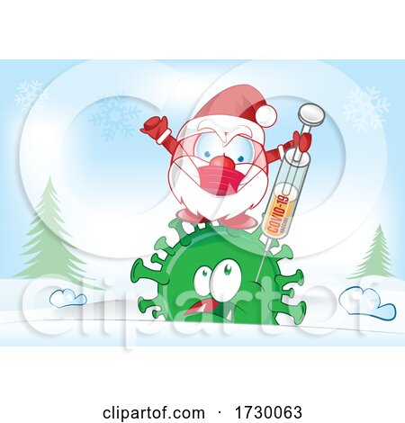 Santa Claus Character Fighting Virus with Vaccine by Domenico Condello