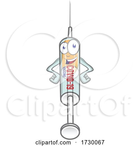 Smiling Cartoon Character Mascot Medical Syringe Corona Virus by Domenico Condello