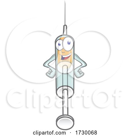 Smiling Cartoon Character Mascot Medical Syringe by Domenico Condello