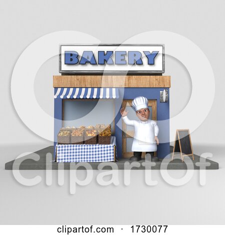 3d Male Chef Outside a Bakery on a Shaded Background by KJ Pargeter