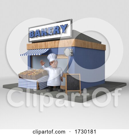 3d Male Chef Outside a Bakery on a Shaded Background by KJ Pargeter