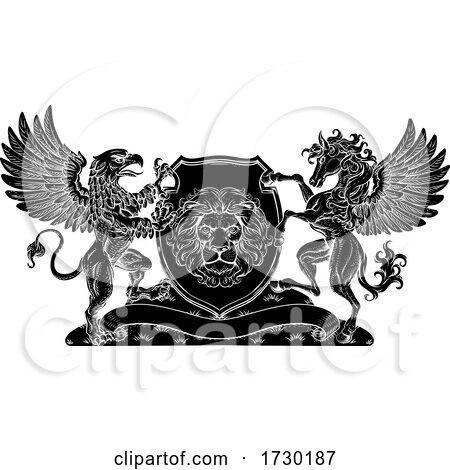 Coat of Arms Crest Griffin Pegasus Lion Shield by AtStockIllustration